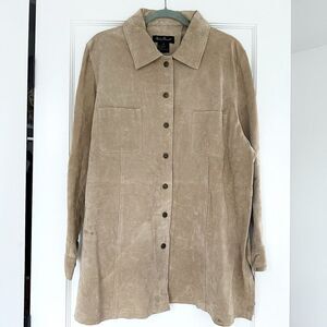 Vintage Ashley Stuart Suede Leather Womens Long  Shacket NWT Camel Shirt Size 20